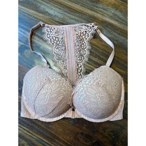 Victoria's Secret Very Sexy Push-Up Bra 32DD Pink Lace Studded Racerback 381548